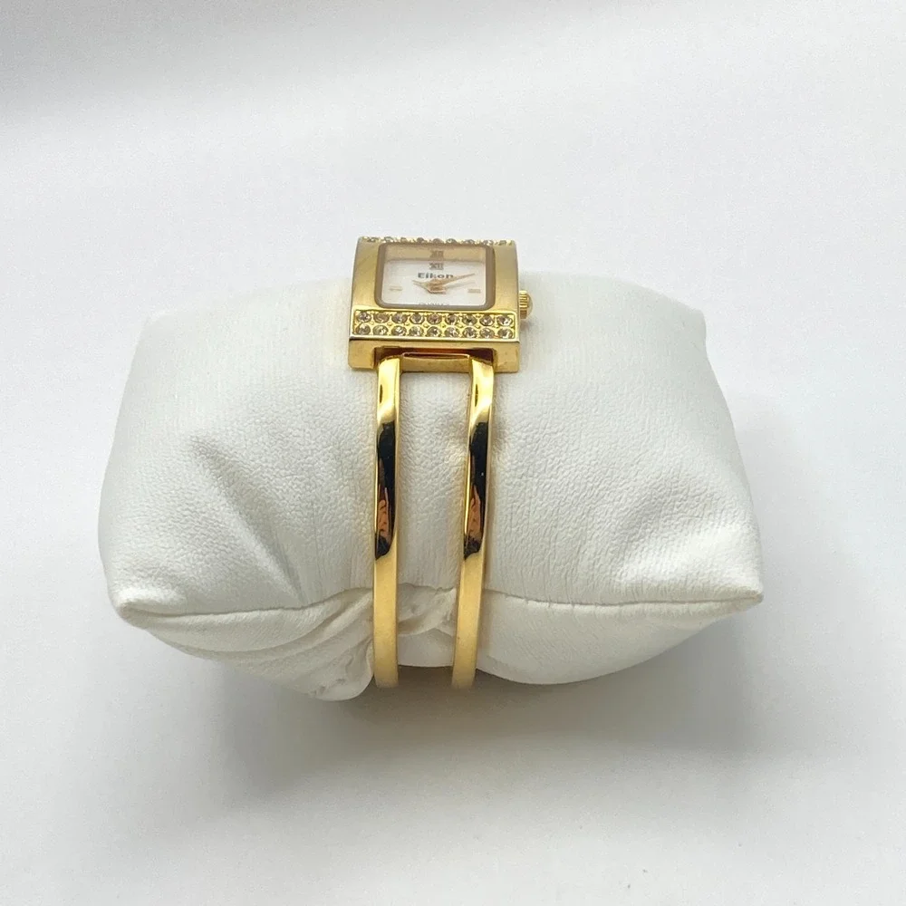 Eikon Women's Tank Watch Gold Tone Cuff Crystals Bling 21mm New Battery SMALL 6